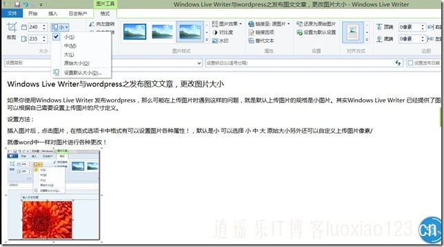 Windows Live Writer与wordpress之发布图文文章，更改图片大小