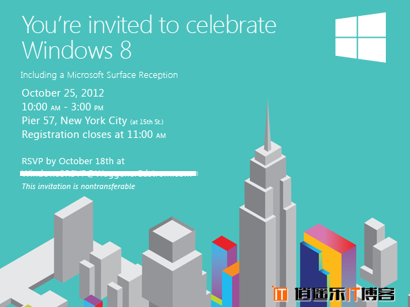 微软发出Win8发布会邀请函：纽约，10月25日