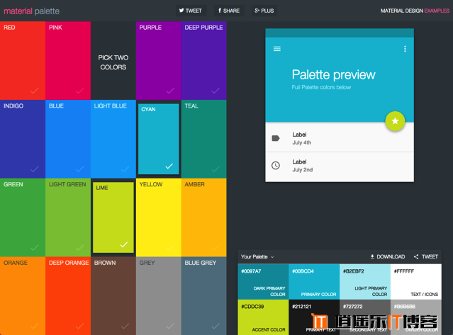 选择你喜爱的颜色，在线生成Google  Material Design 风格配色建议