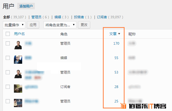 WordPress无需插件让后台用户列表支持可以根据文章数进行排序