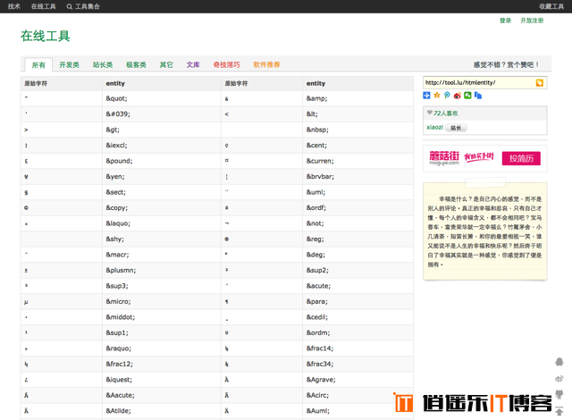 Tool.lu收录40种常用开发工具,最全面的站长开发极客类在线工具