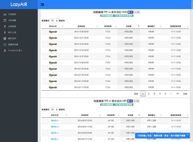 LazyAIR 廉价航空优惠比价、价格追踪，快速为你找出最低票价组合