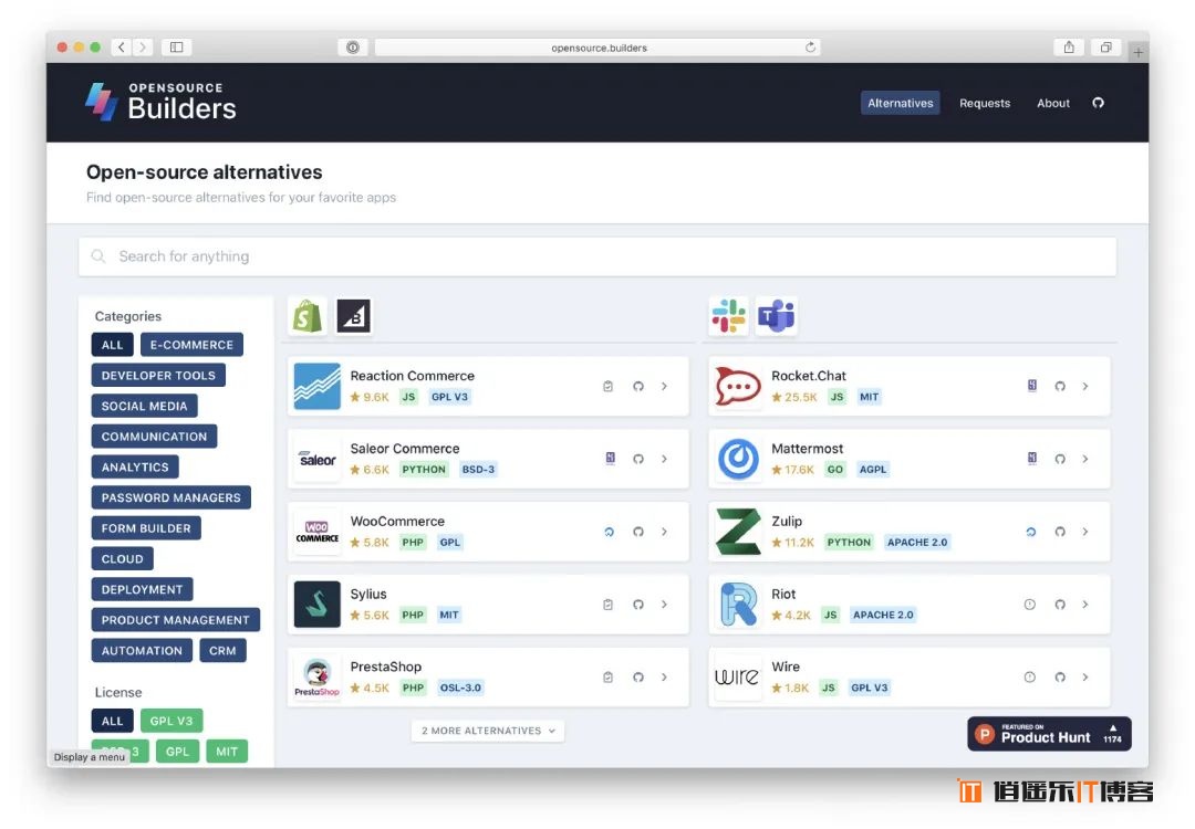 各类闭源收费软件产品替代开源和免费方案查询网站OpenSource Builders