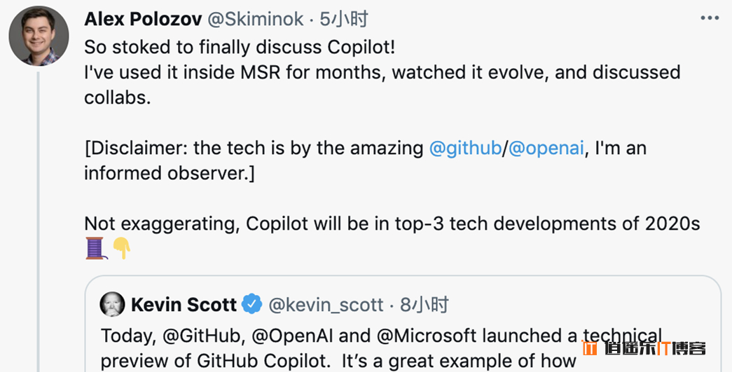 VSCode 神器 AI 编程辅助工具 Copilot：微软、OpenAI、GitHub 三家联合打造。